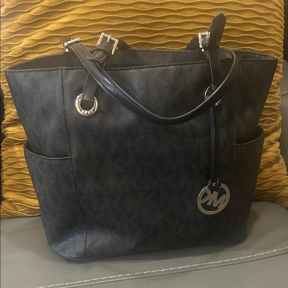 Michael Kors Black Signature Tote with MK Charm
